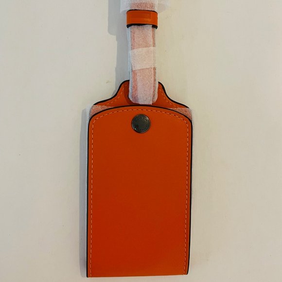 COACH LARGE LUGGAGE TAG IN LEATHER bright orange, plastic id window - Picture 6 of 16